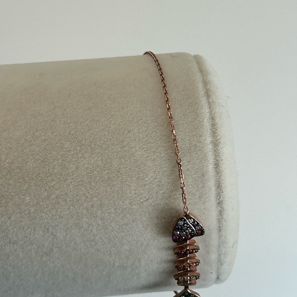 Sunkissed Sterling Silver Cubic Zirconia Fish Bracelet Rose Gold Plating 7" - Picture 4 of 12